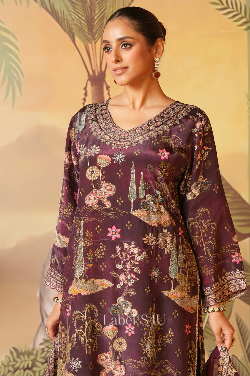 Plum Royale Printed Suit Set - Label S4U