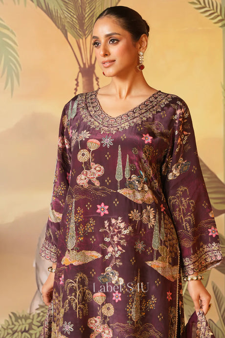 Plum Royale Printed Suit Set - Label S4U