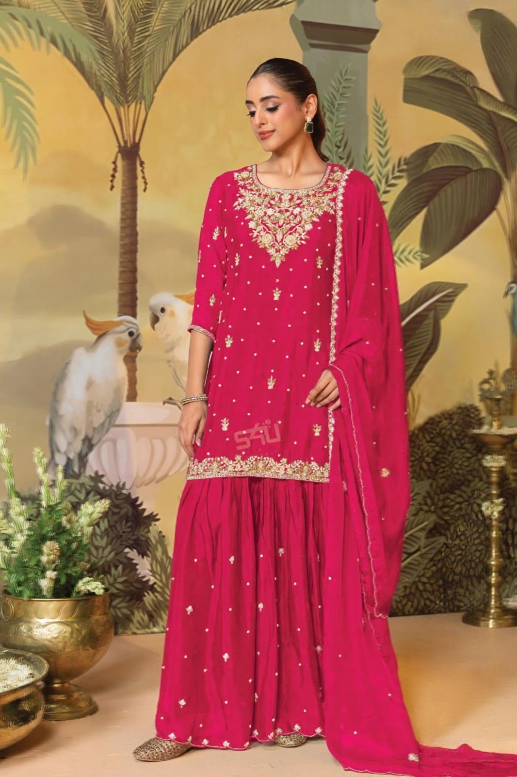 Fuchsia Royal Sharara Set | Label S4U