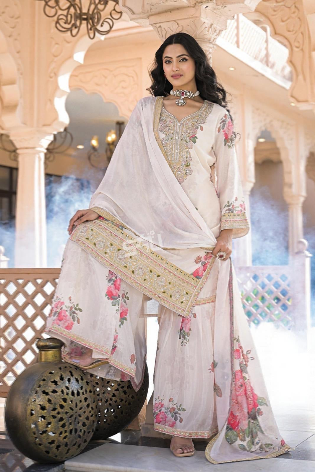 Ivory Bloom Floral Sharara Set - Label S4U