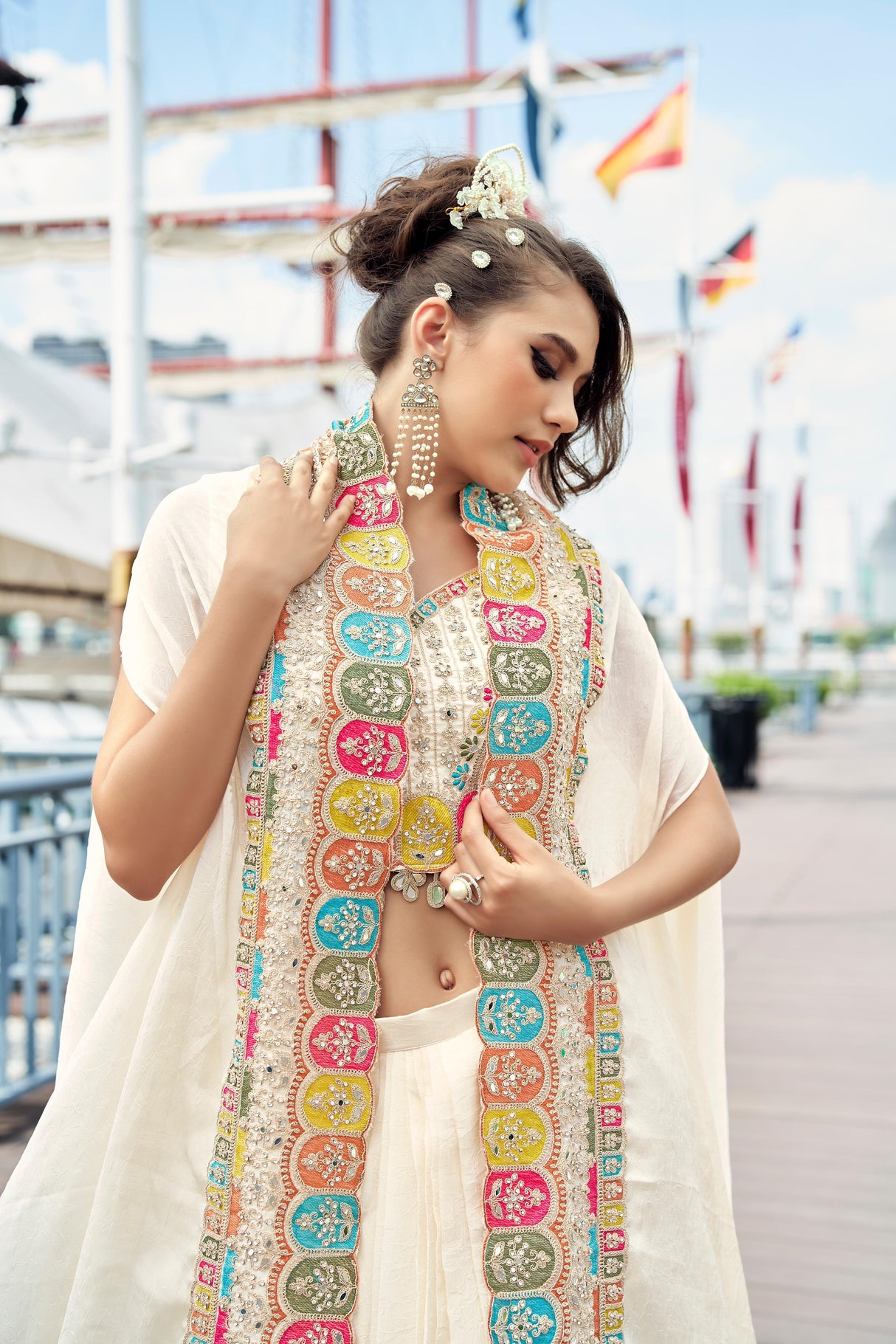 Ivory Handcrafted Cape Lehenga Set - MishUUU