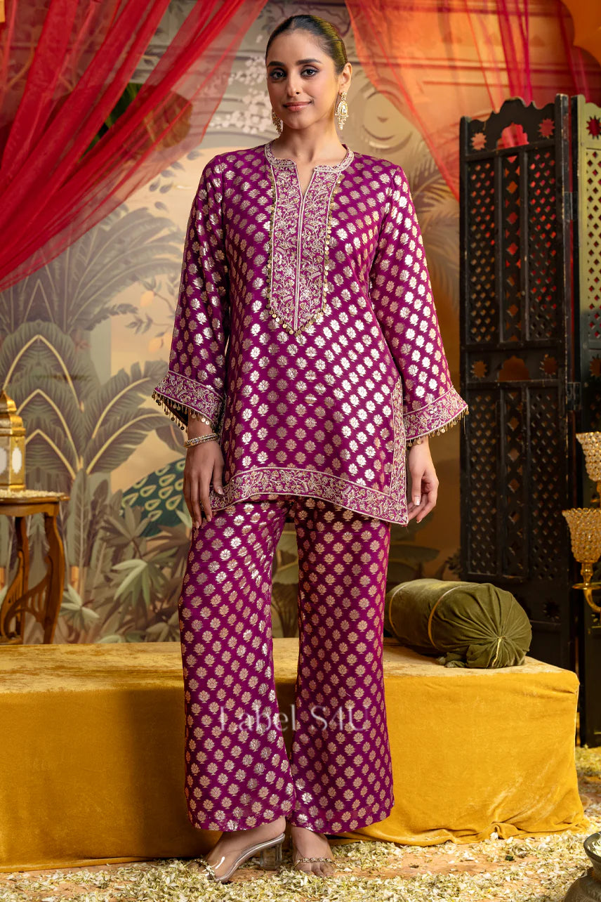 Wine Glow Brocade Suit Set | Label S4U