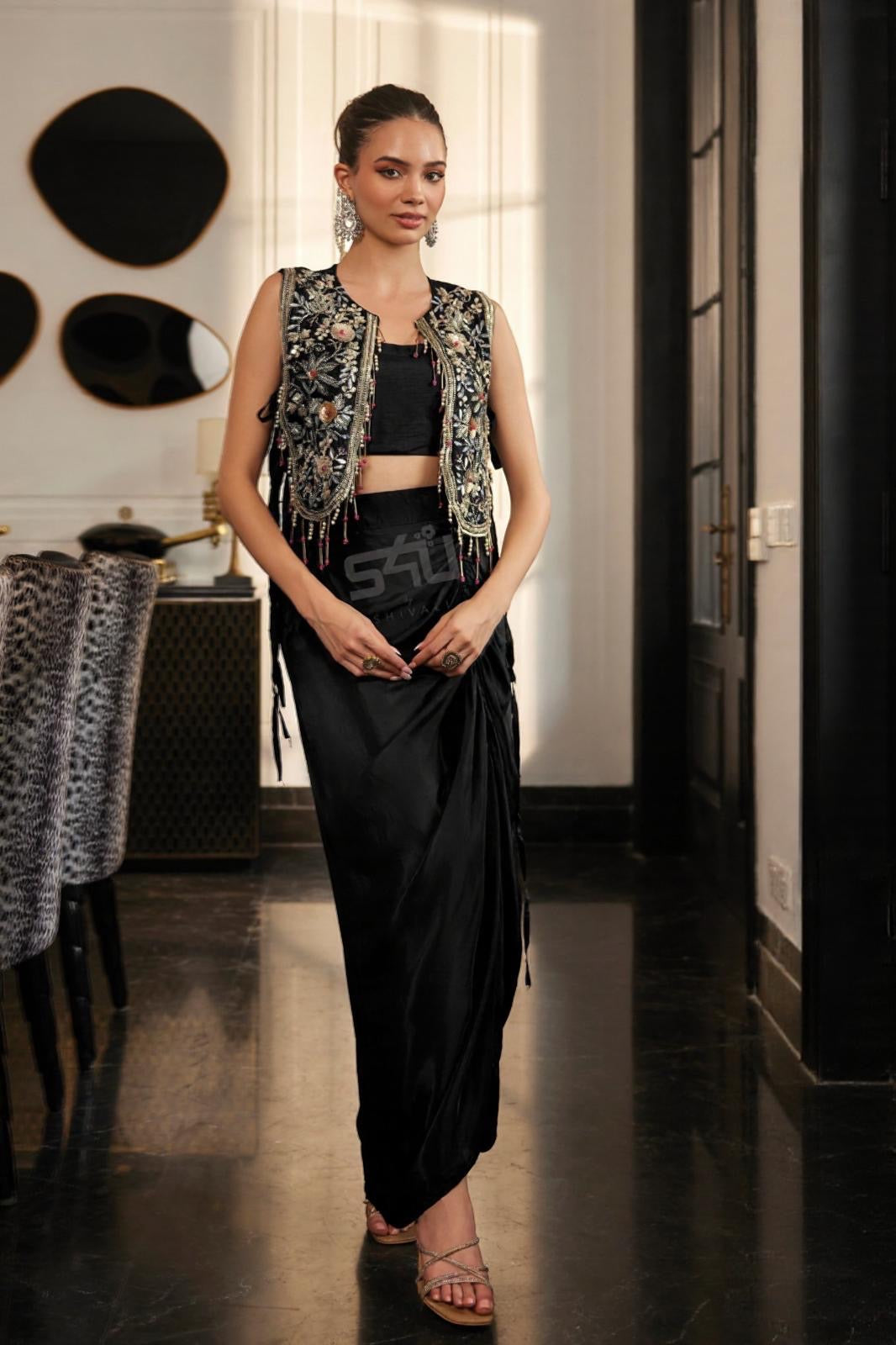 Midnight Noir Draped Ensemble | Label S4U