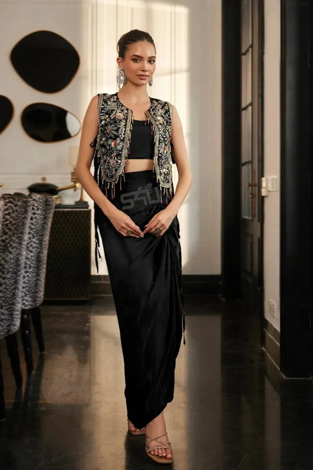 Midnight Noir Draped Ensemble | Label S4U - MishUUU