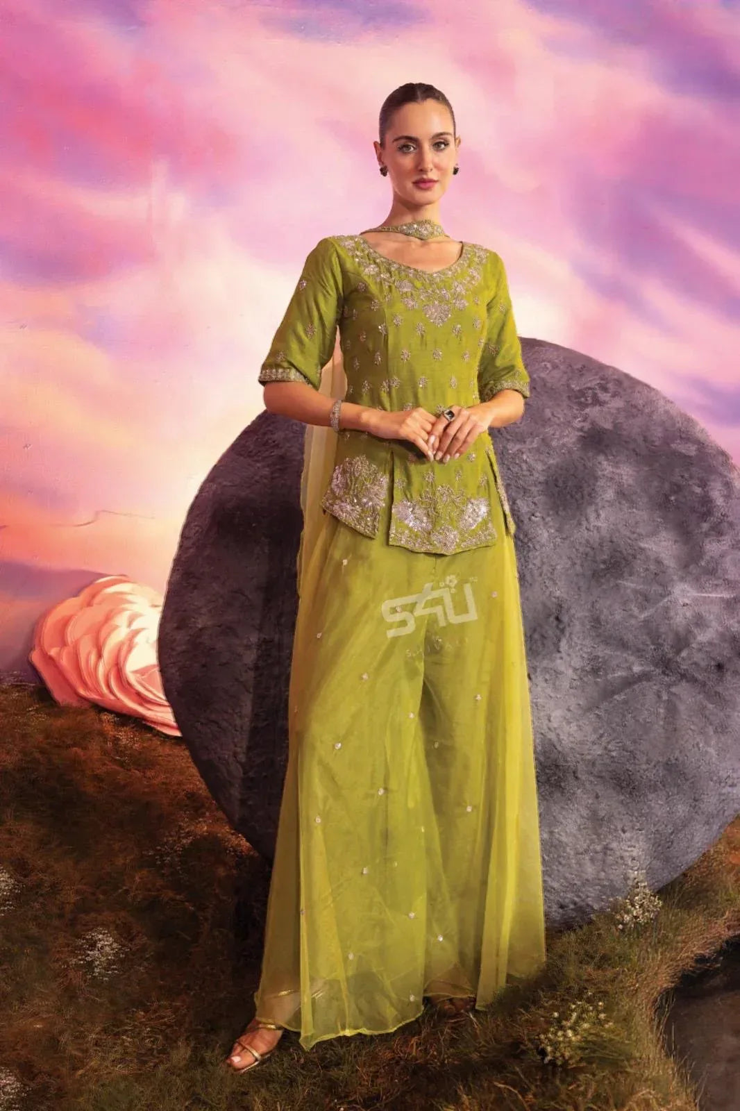 Olive Green Kurta & Palazzo Set | Label S4U - MishUUU