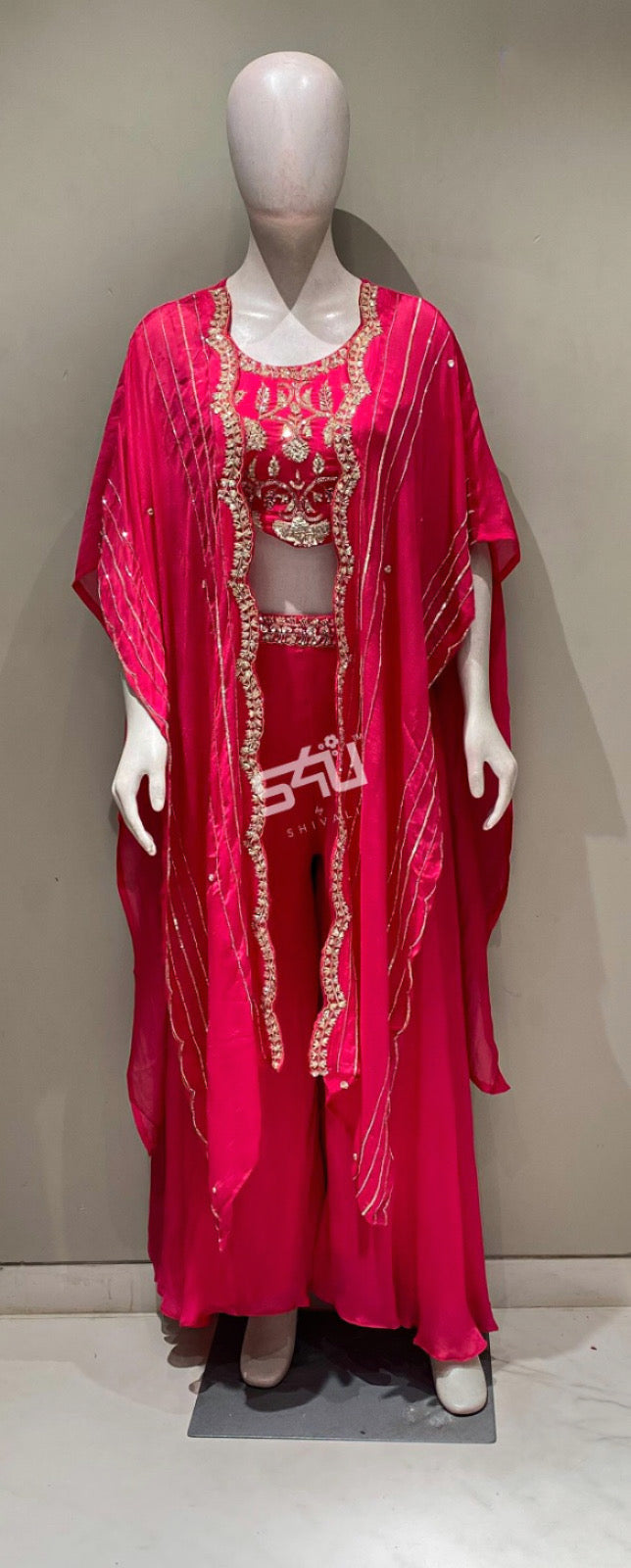 Rani Pink Cape Set with Zari Embroidery and Shimmer Accents | Label S4U