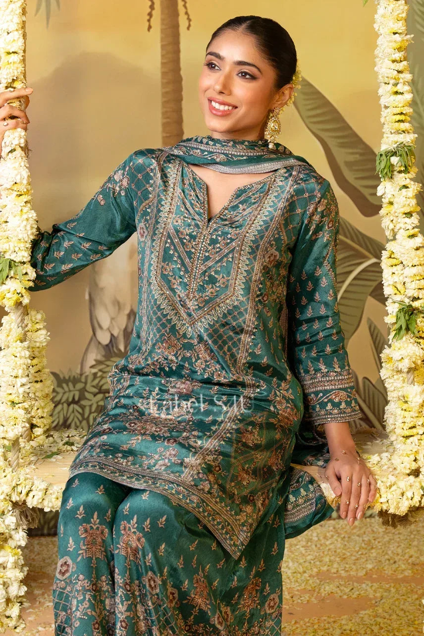 Emerald Green Hand-Crafted Straight Suit Set | Label S4U - MishUUU