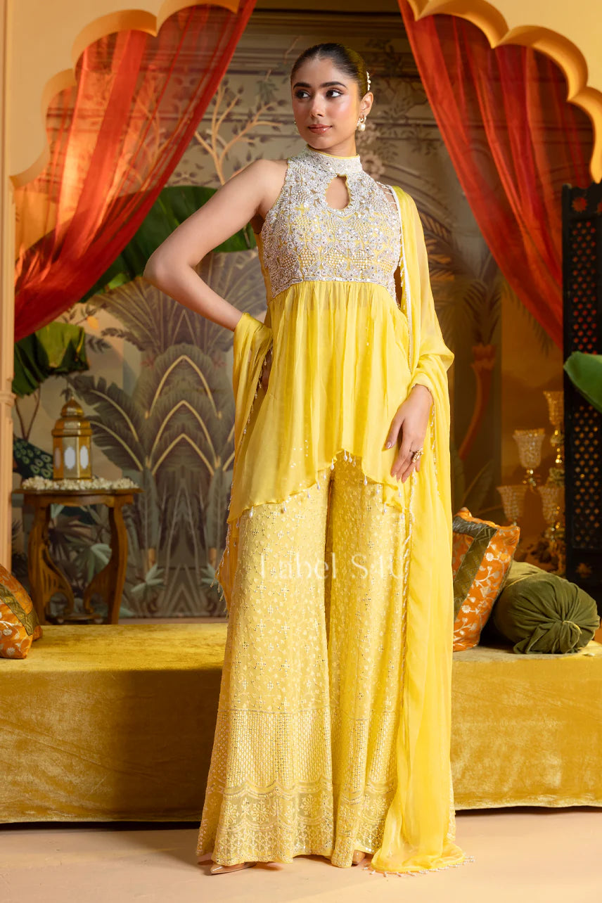 Sunshine Yellow Handcrafted Palazzo Set | Label S4U