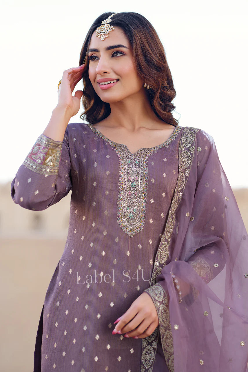 Mauve Sharara Suit with Dupatta | Label S4U