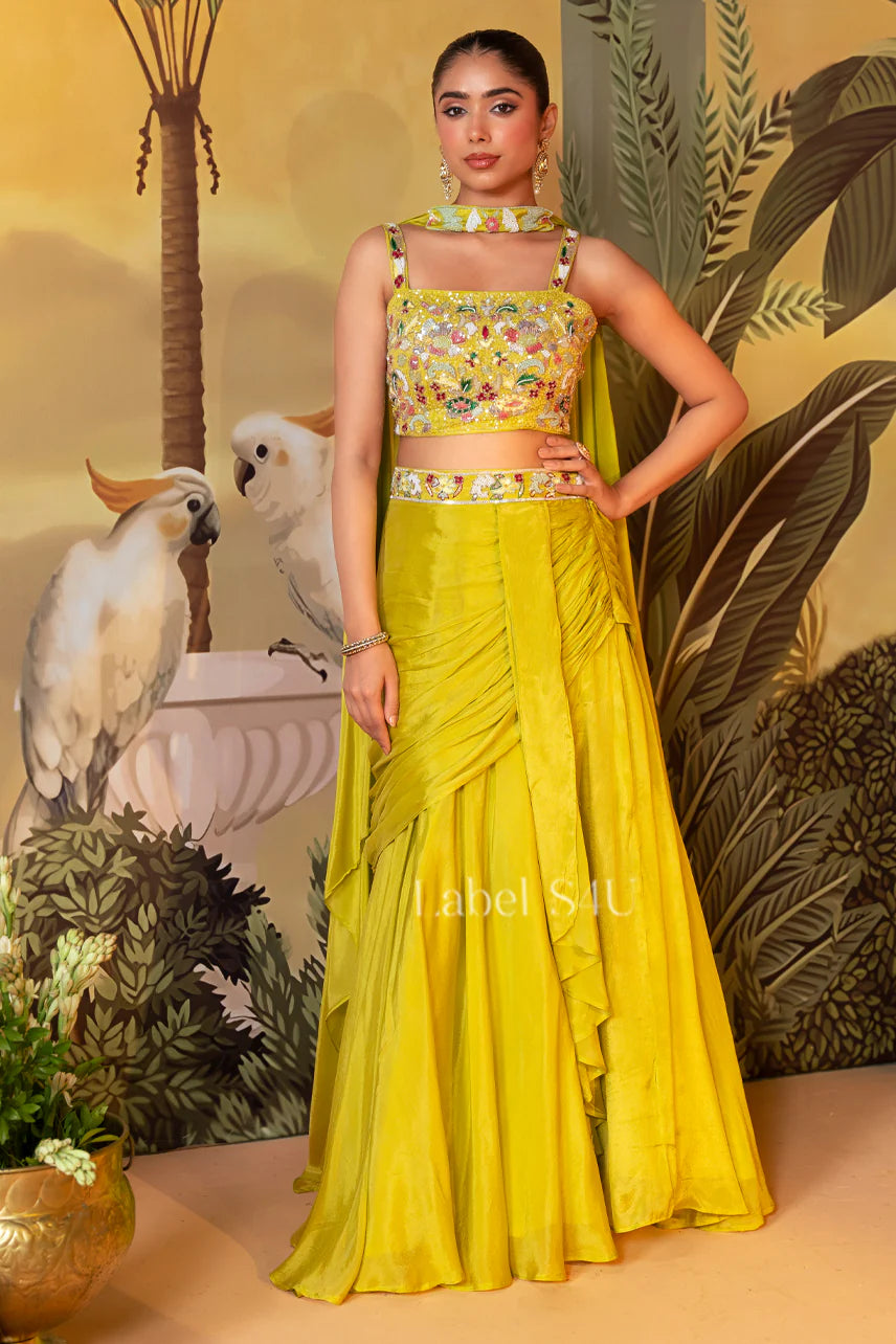 Mustard Yellow Hand-Crafted Lehenga Set | Label S4U