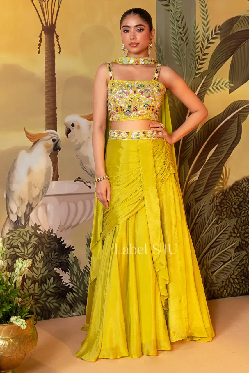 Mustard Yellow Hand-Crafted Lehenga Set | Label S4U - MishUUU