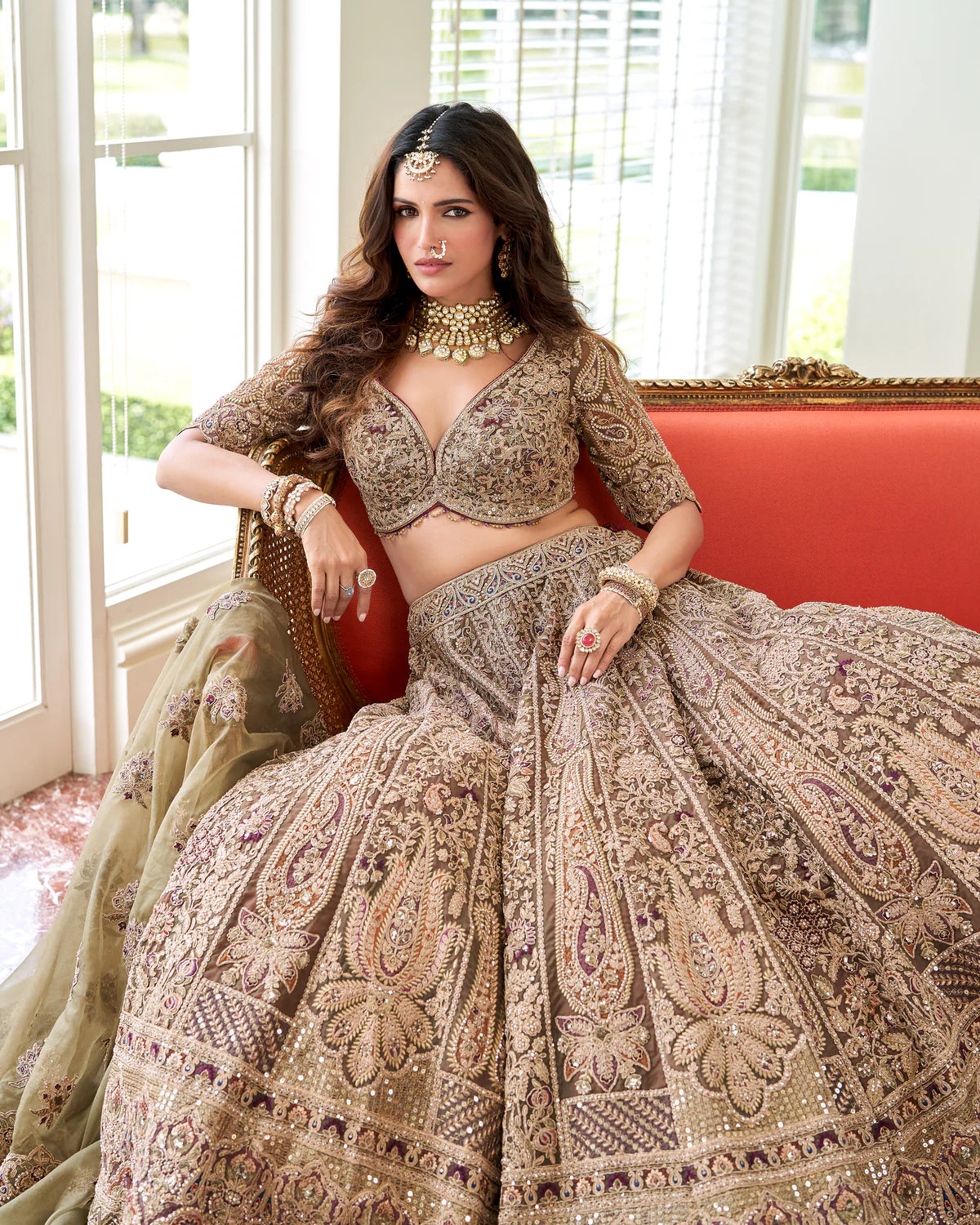 Olive Embellished Bridal Lehenga Set