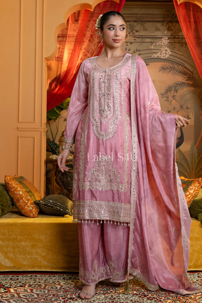 Pink Straight Kurta Palazzo with Dupatta | Label S4U