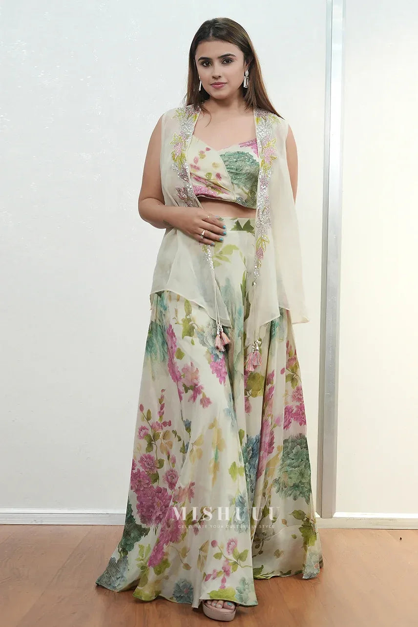 Pastel Floral Cape Co-Ord Skirt Set - MishUUU