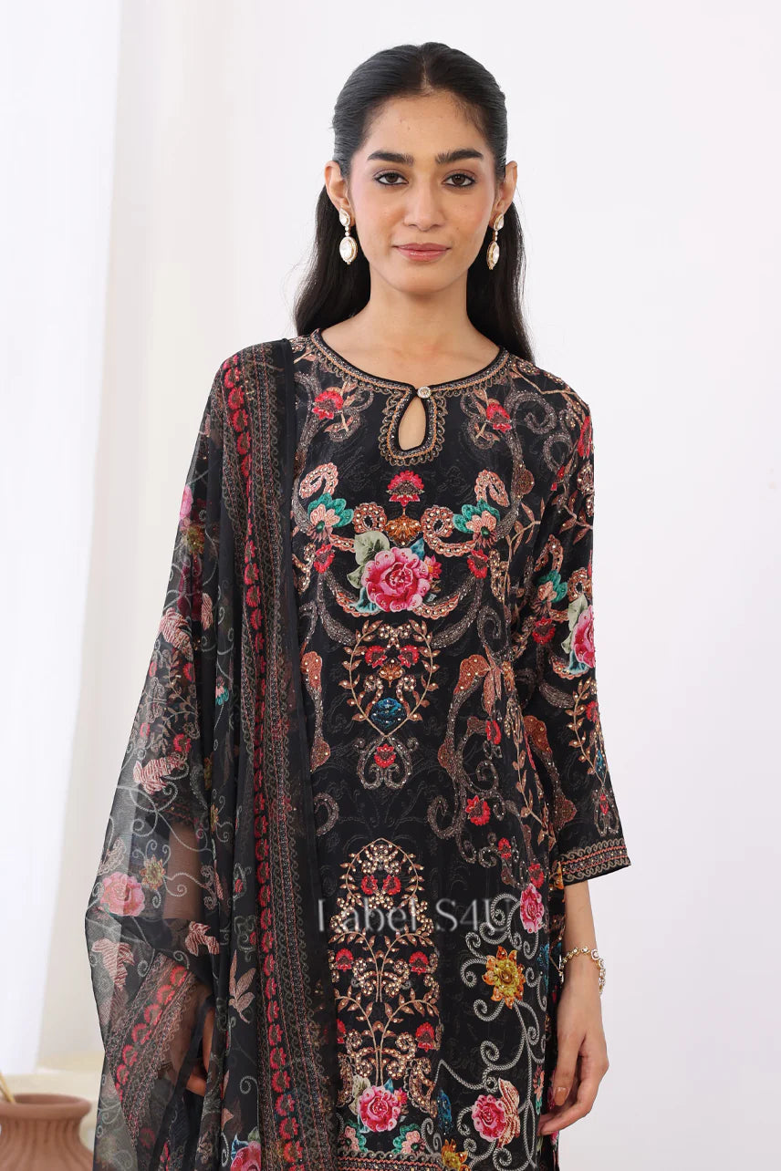 Black Floral Sharara Set | Label S4U