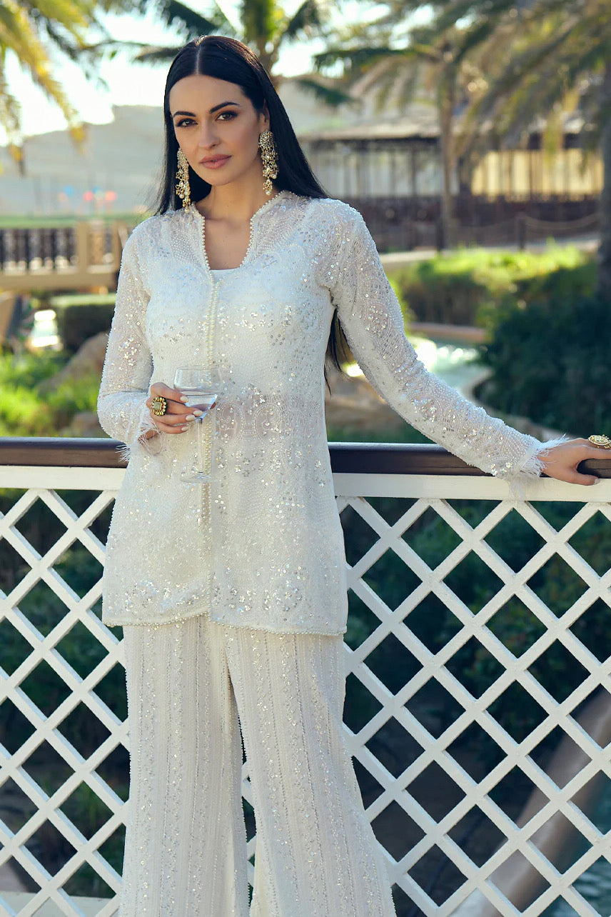 Hand-embroidered White Co-ord Dress