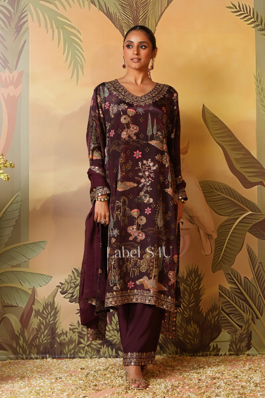 Plum Royale Printed Suit Set - Label S4U