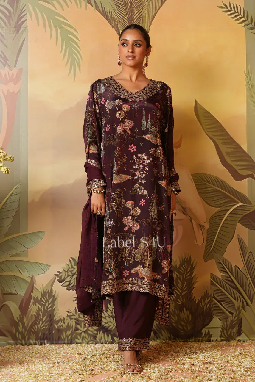 Plum Royale Printed Suit Set - Label S4U - MishUUU