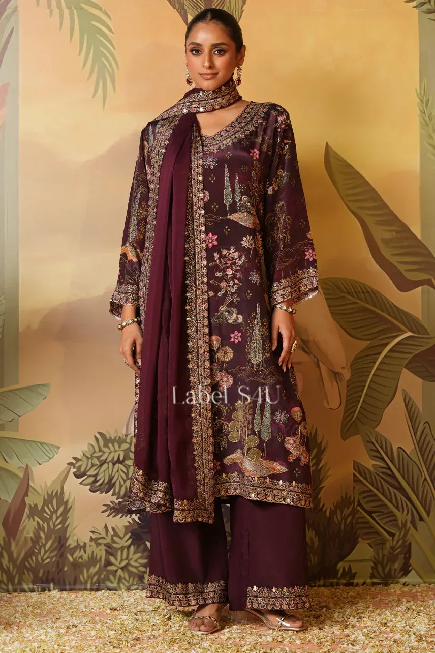 Plum Royale Printed Suit Set - Label S4U - MishUUU