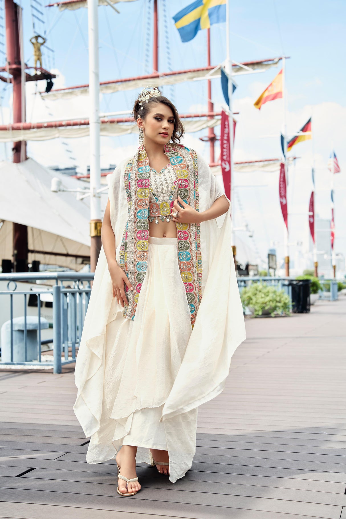 Ivory Handcrafted Cape Lehenga Set