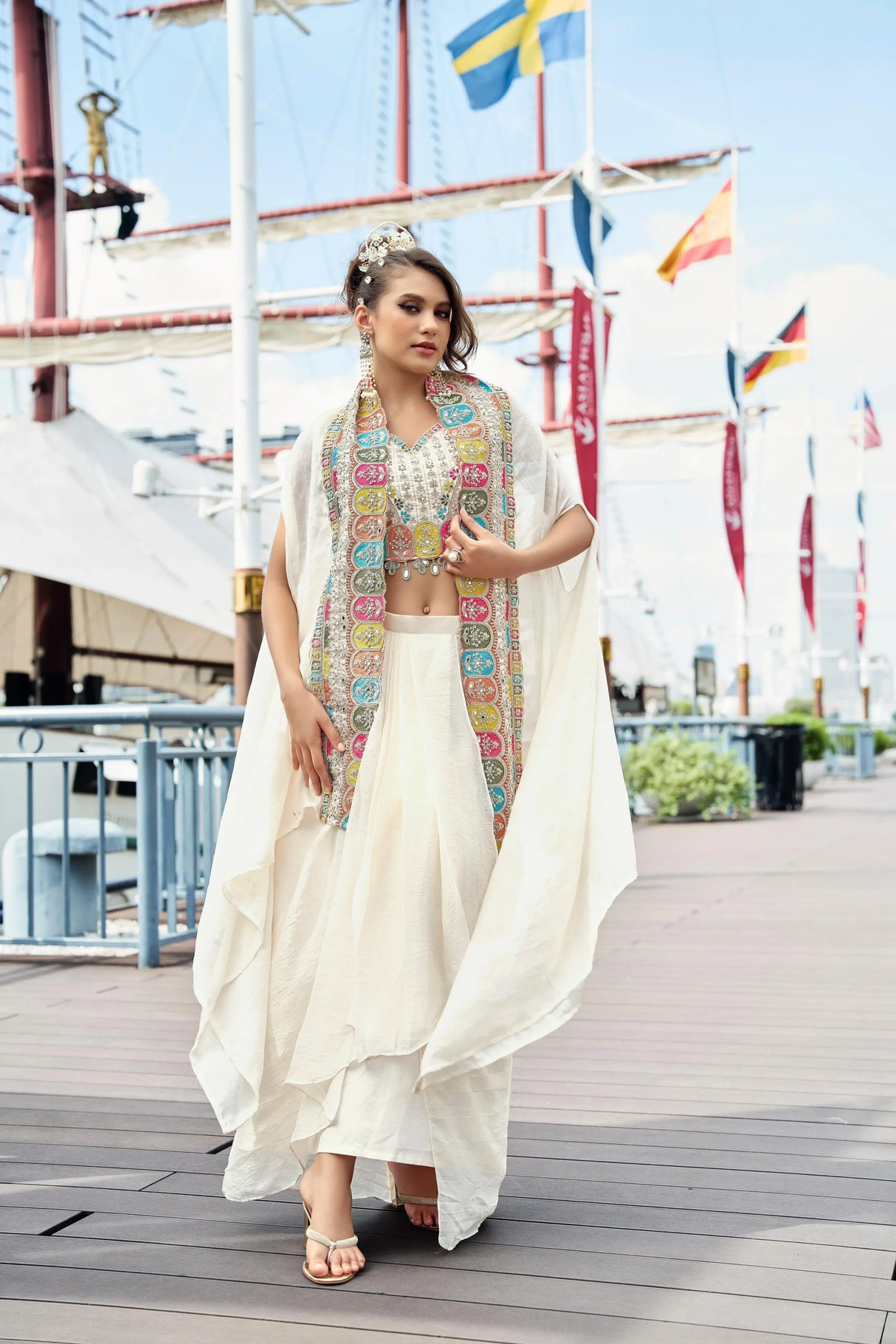 Ivory Handcrafted Cape Lehenga Set - MishUUU