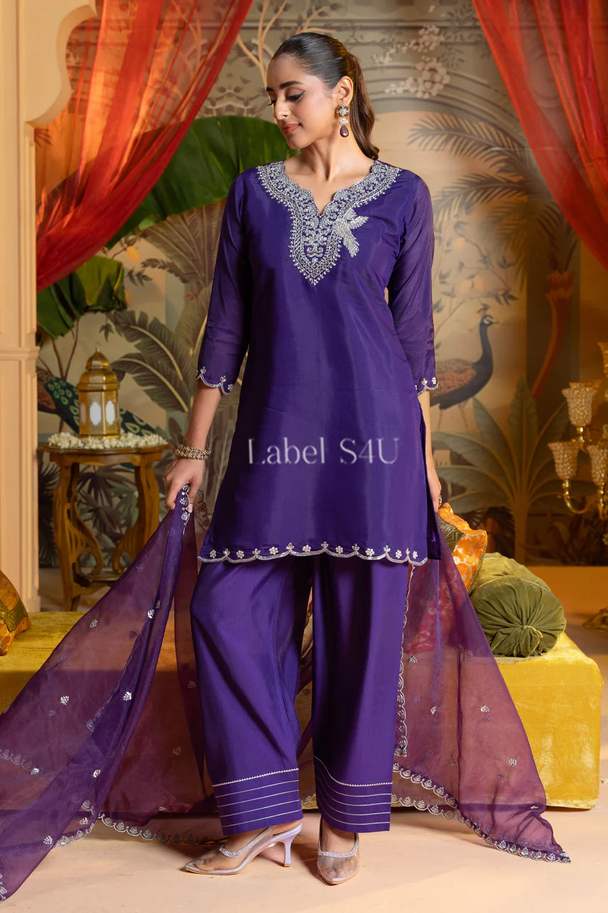 Purple Kurta Set with Farshi Salwar | Label S4U