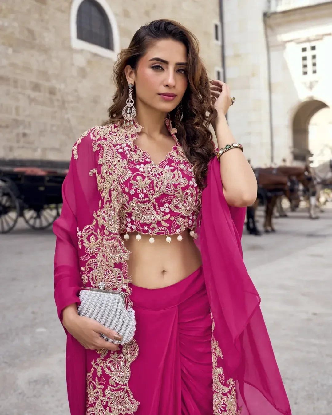 Magenta Pre-Draped skirt Set - MishUUU