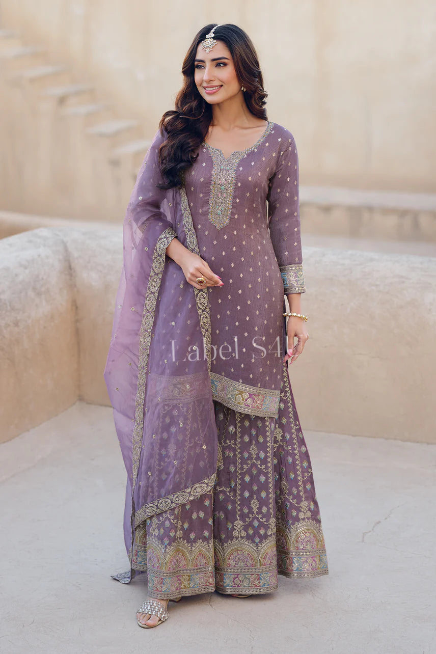 Mauve Sharara Suit with Dupatta | Label S4U