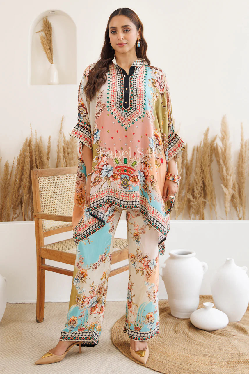 Multicolor Printed Kaftan Kurta Set with Palazzo Pants|Label S4U