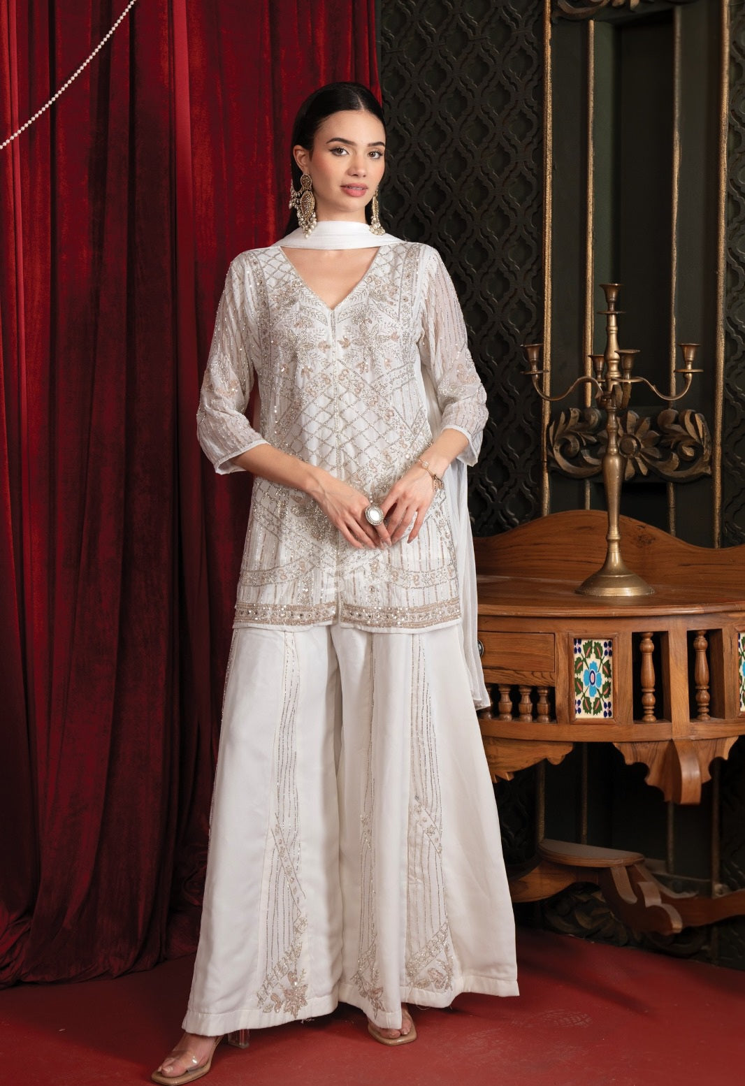 Ivory Silver Embroidered Luxe Sharara Set