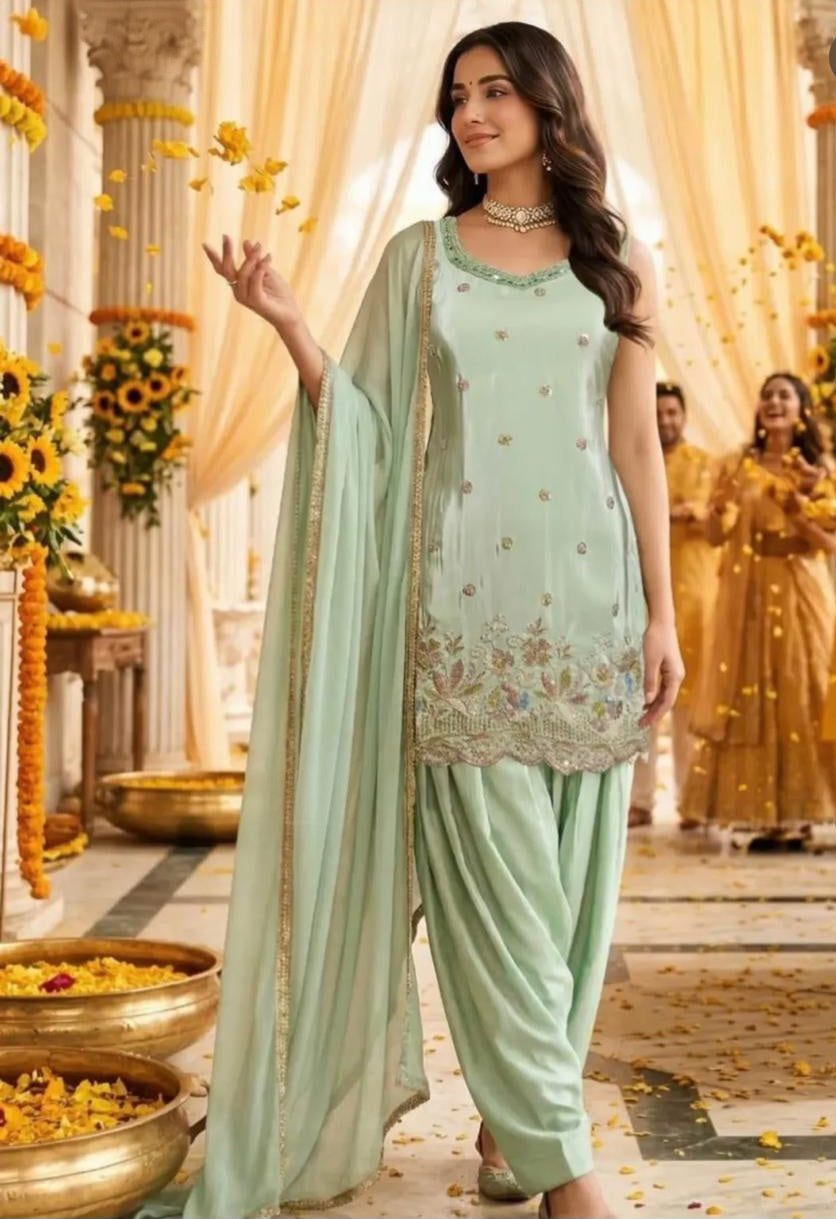 Mint Floral Patiala Set