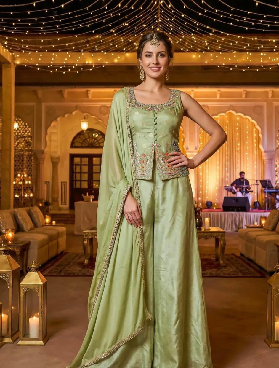 Pistachio Embroidered Sharara Set