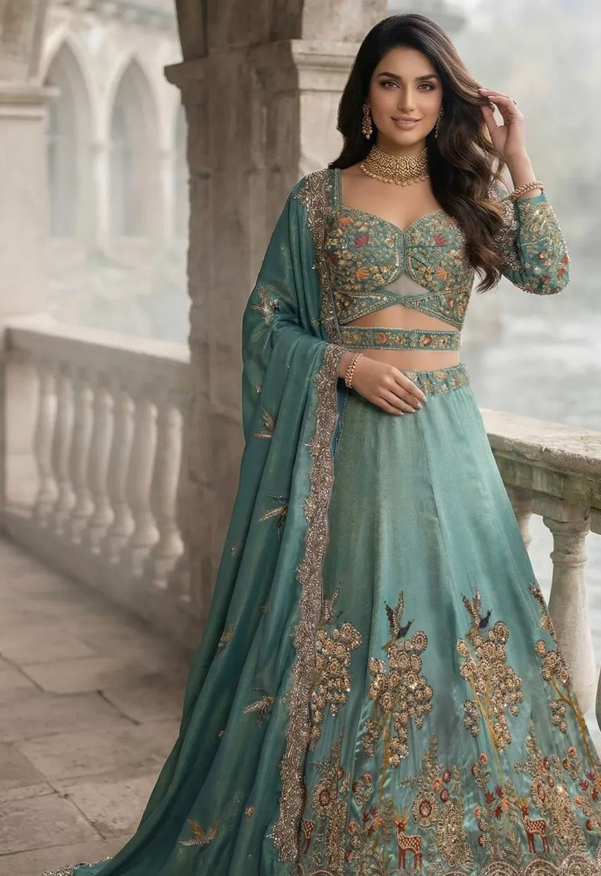 Teal Embroidered Lehenga Set