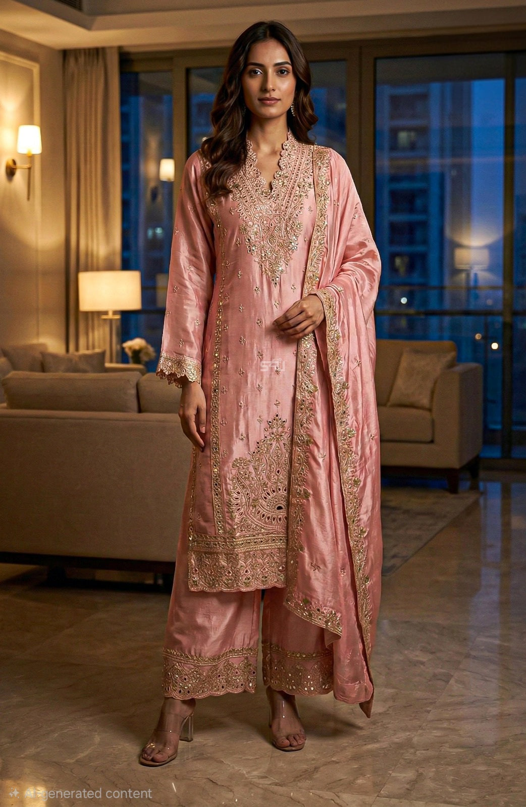 Blush Pink Embroidered Palazzo Set