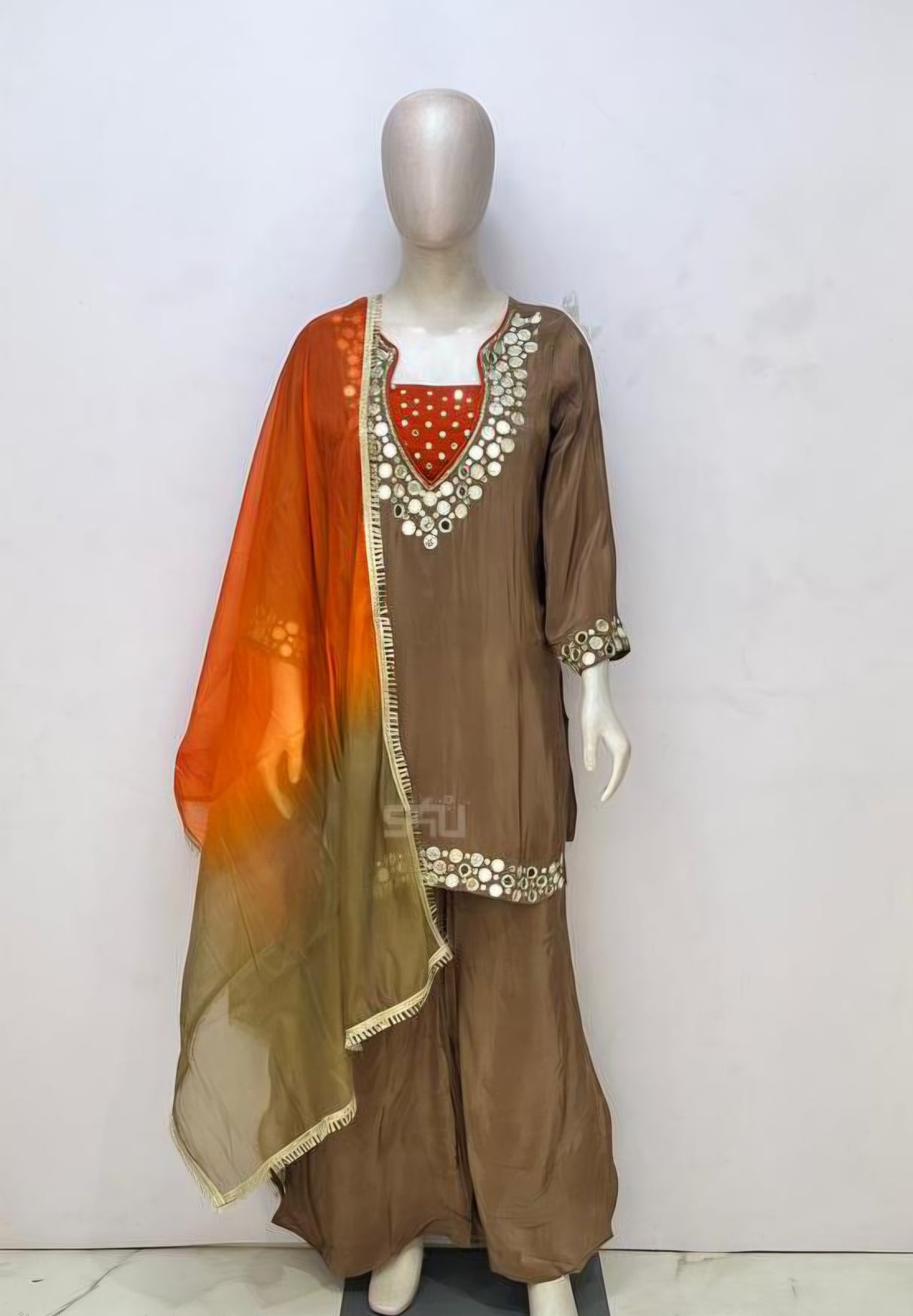 Mocha Mirror Sharara Couture Ensemble