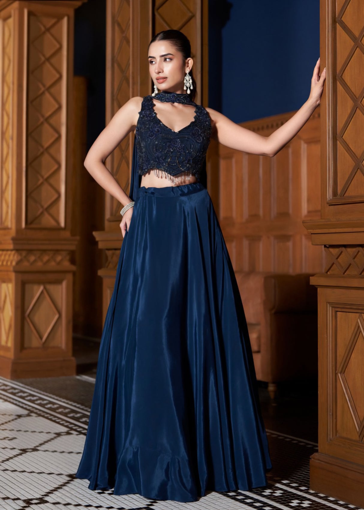 Midnight Sapphire Embroidered Lehenga Couture Set