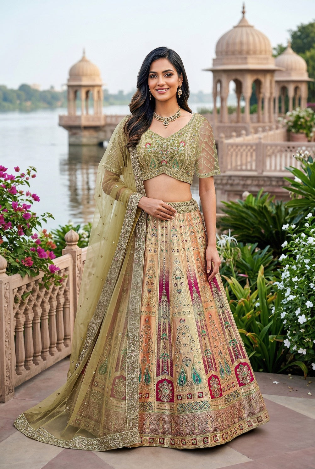 Olive Aura Heritage Lehenga Couture Set