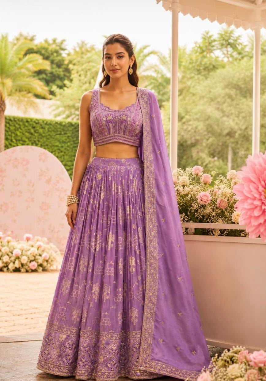 Lavender Gold Lehenga Couture Set