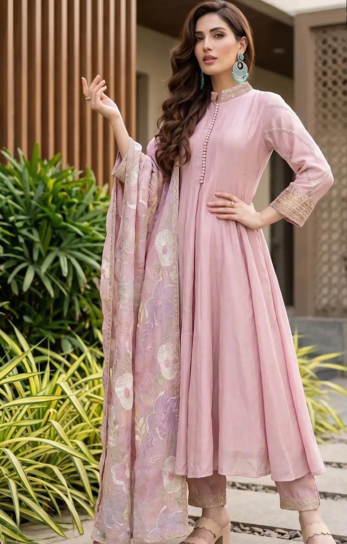 Blush Floral Anarkali Pant Set