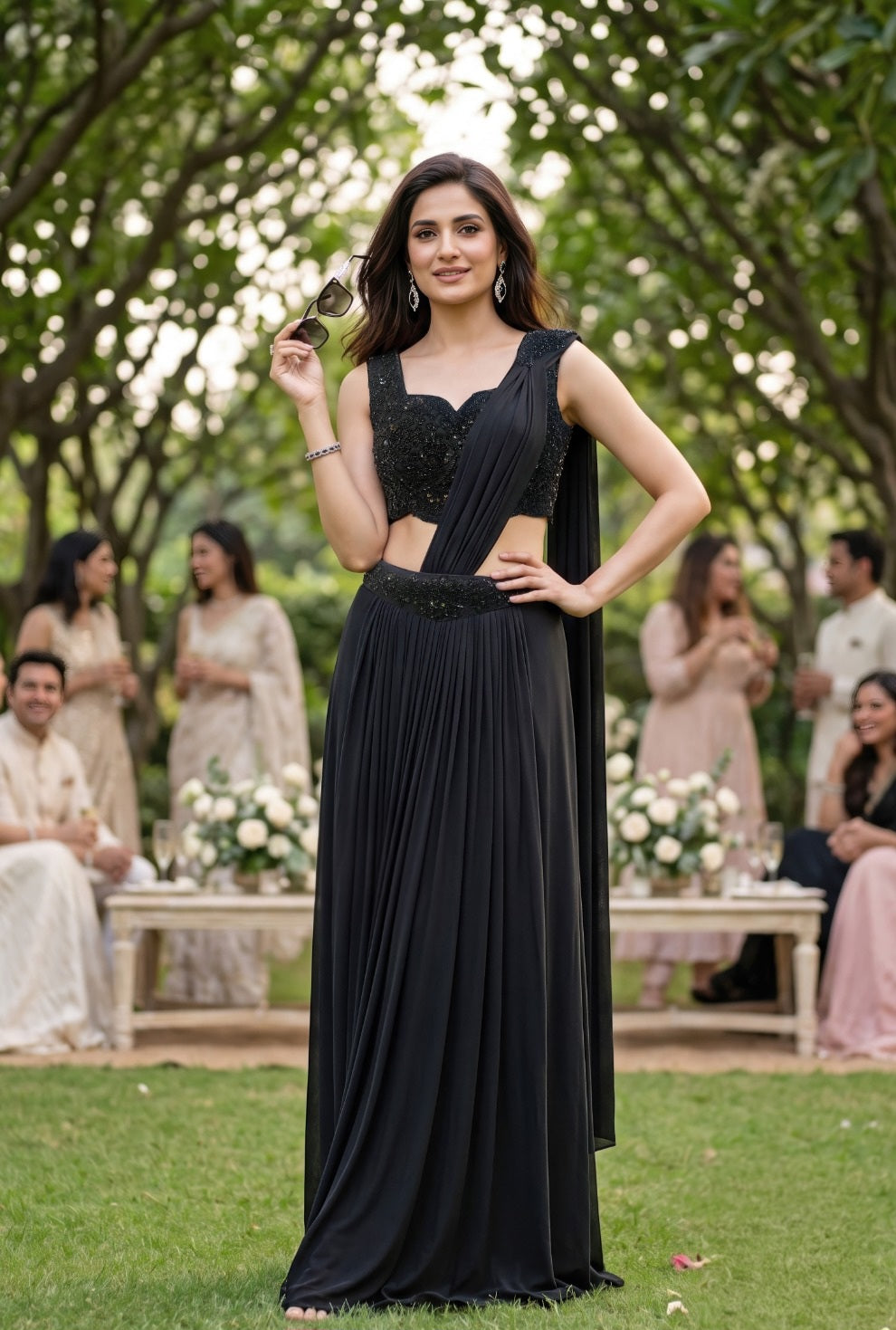 Noir Sequin Draped Saree Set