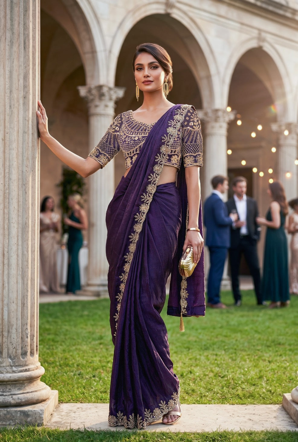 Royal Plum Zari Saree Set