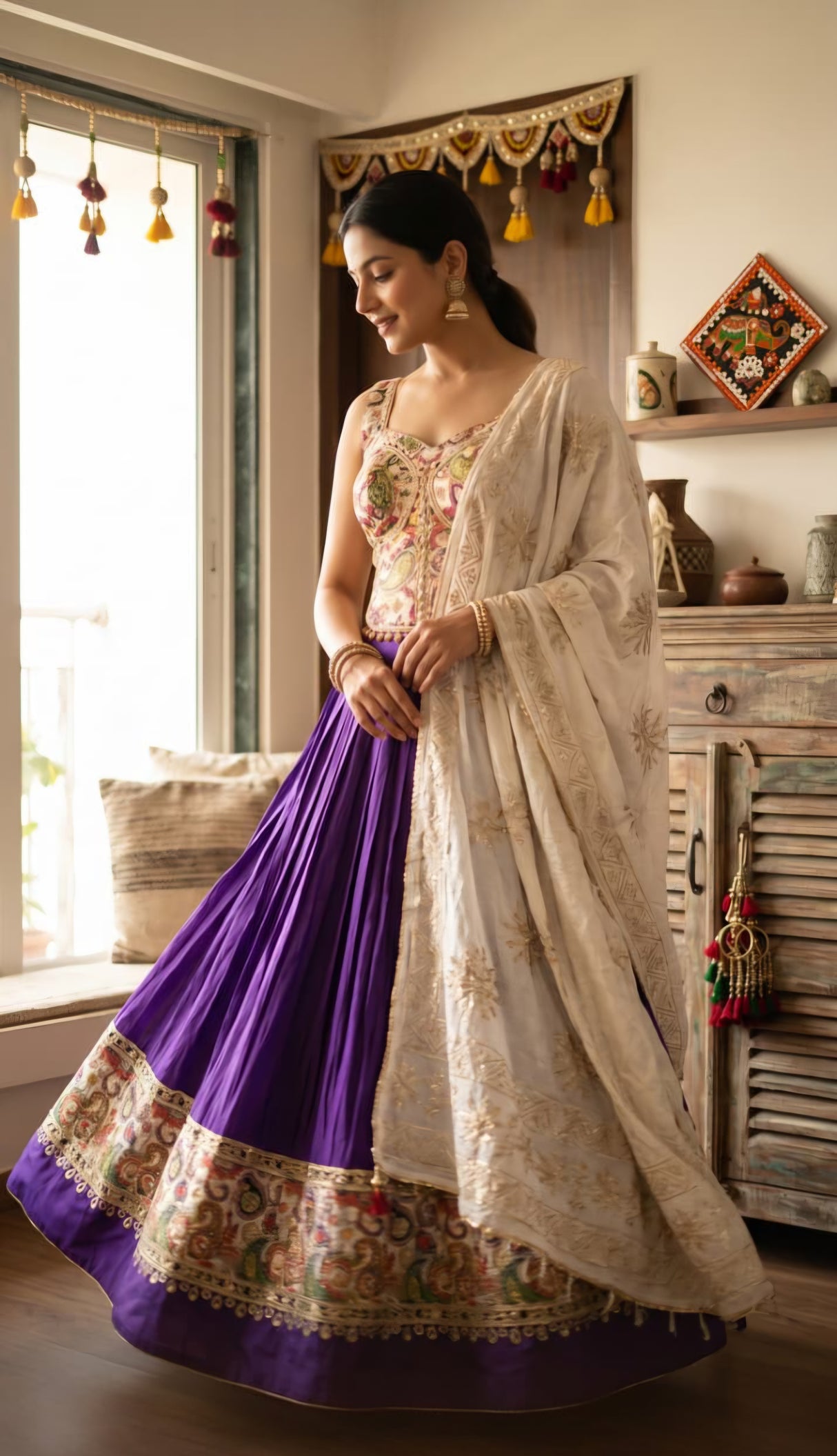 Purple Ivory Floral Lehenga Set