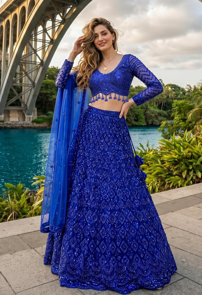 Royal Blue Sequin Lehenga Set