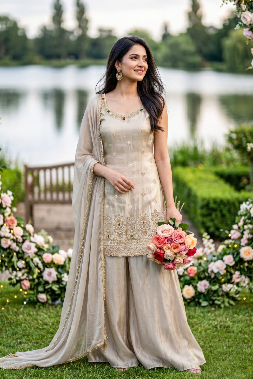 Ivory Gold Sharara Suit Set