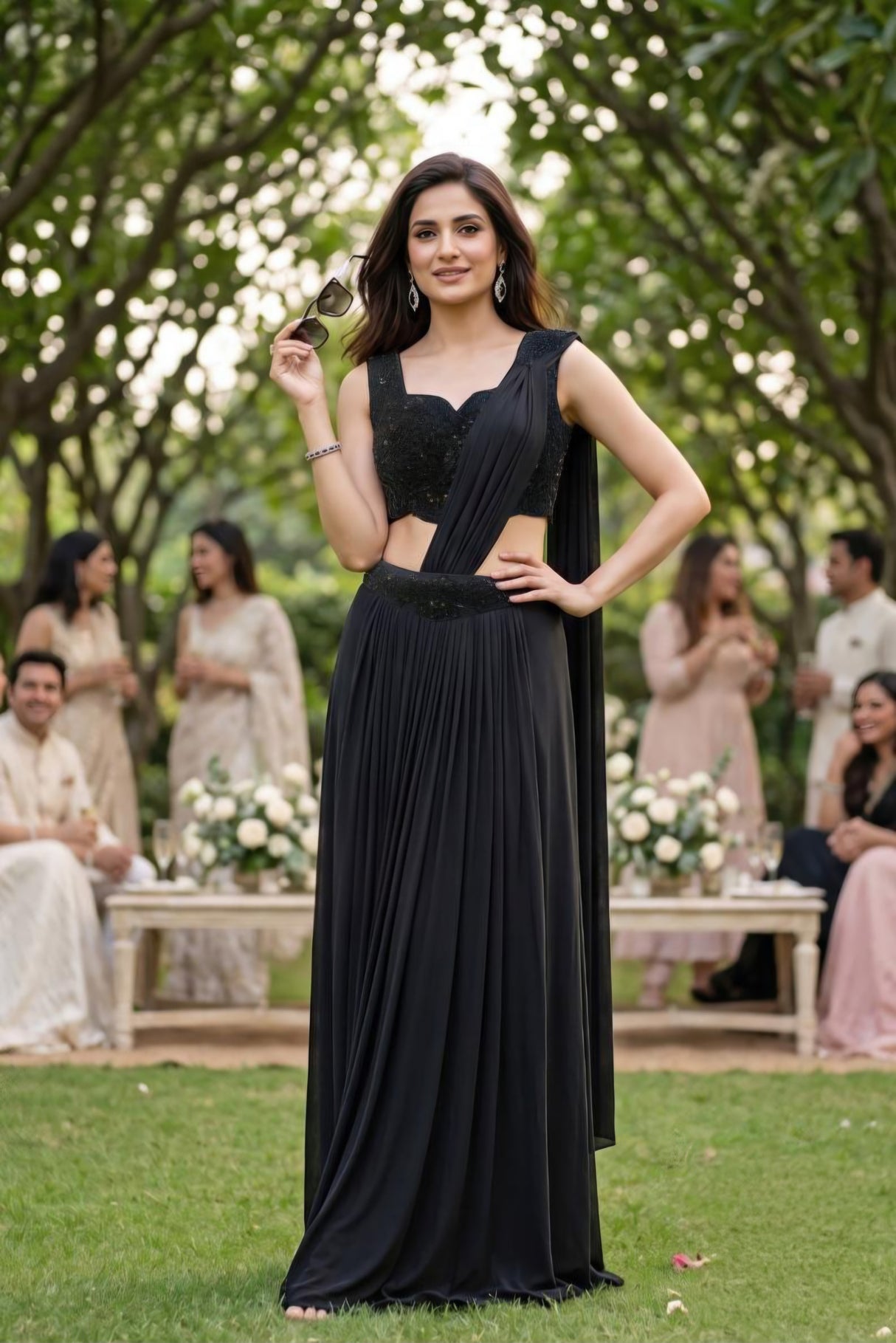 Black Noir Sequin Pre-Draped Saree Set