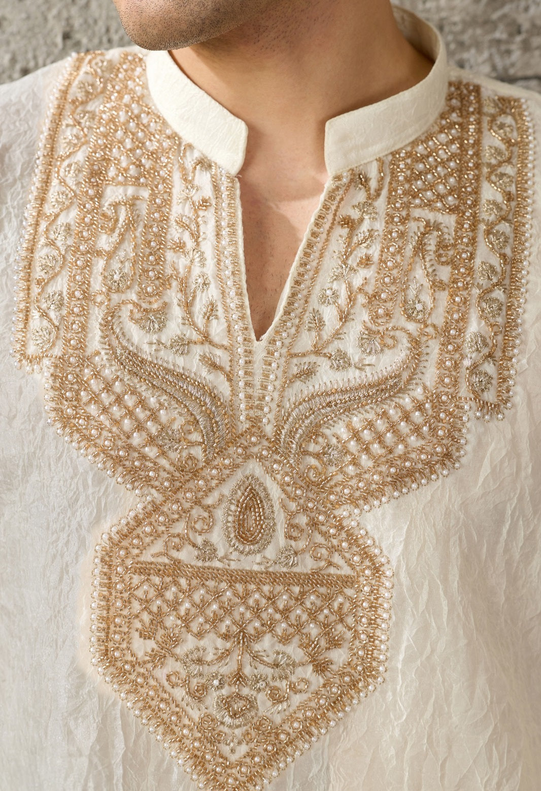 Ivory Gold Embroidered Men's Kurta Set - alternate view