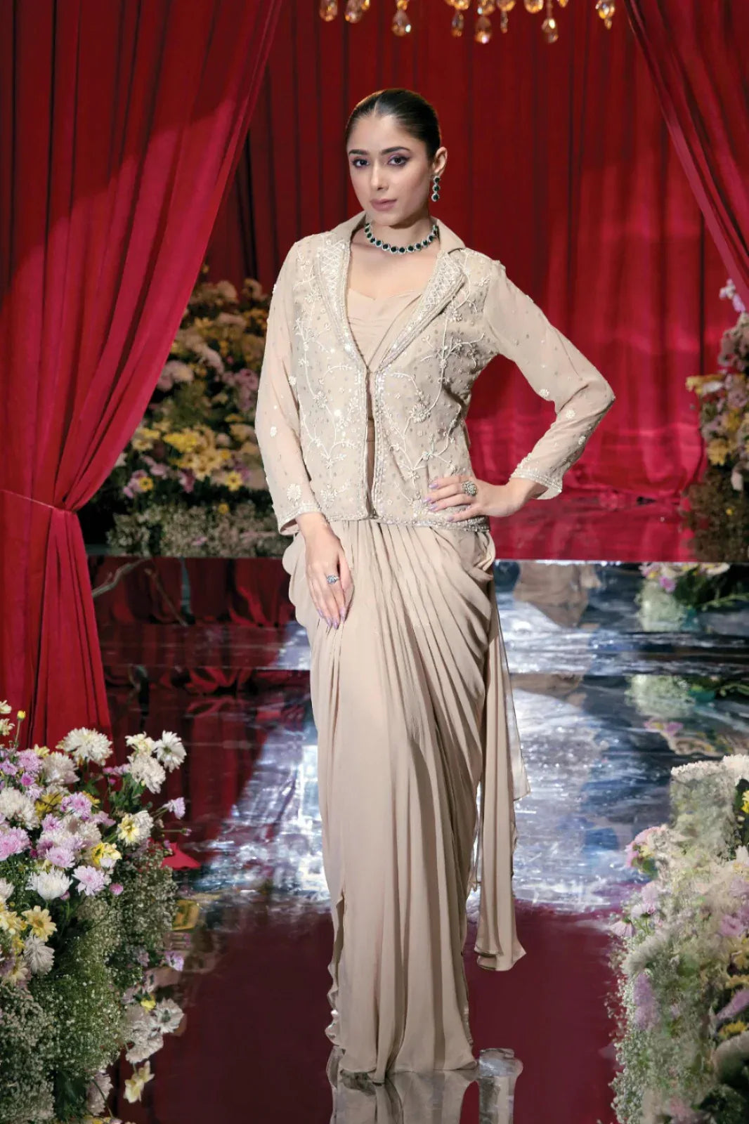 Women's Beige Embellished Gown |Label S4U - MishUUU