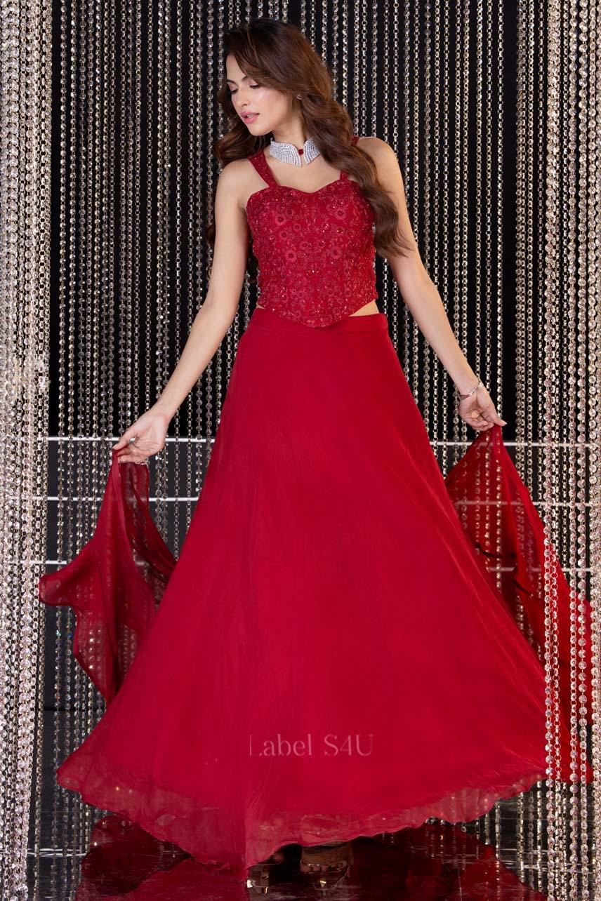 Classic Red Festive Lehenga Set | Label S4U - MishUUU