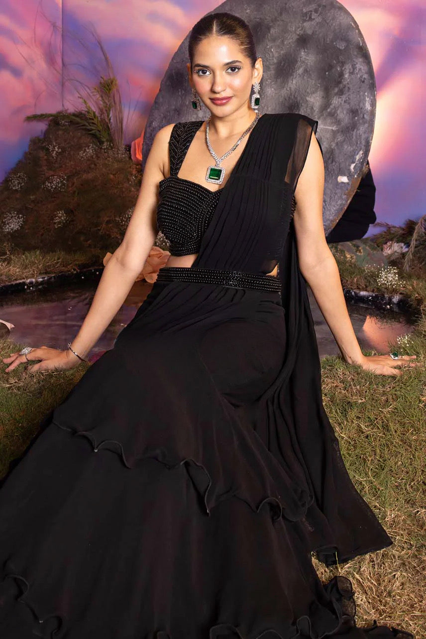 Black Ruffle Saree