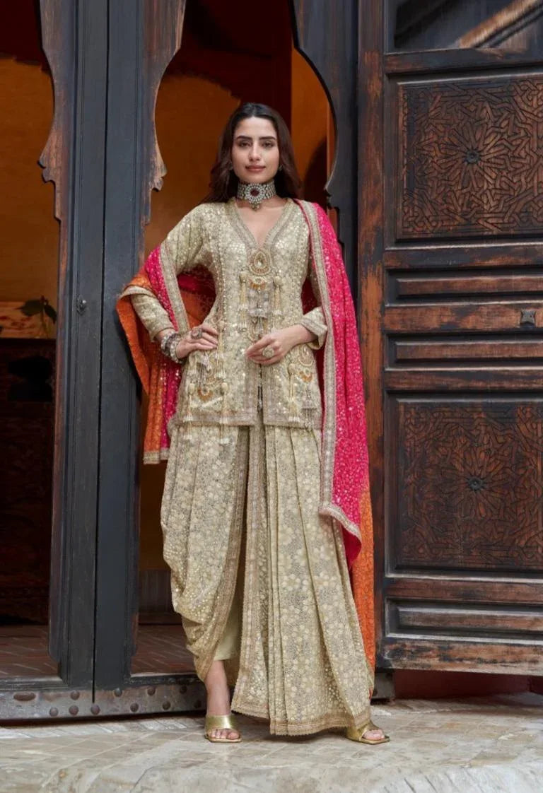 Champagne Gold Kurta Lehenga Set - MishUUU